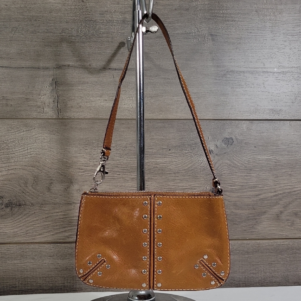 Micheal Kors Brown Leather Studded Wristlet Bag